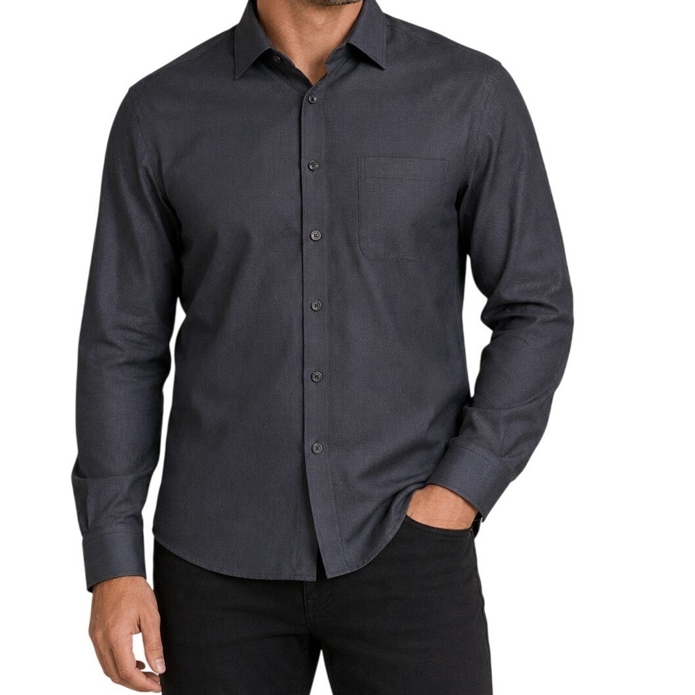 Bugatchi Uomo Carbon Gray Ribbed Button Down Shirt Men's Medium
